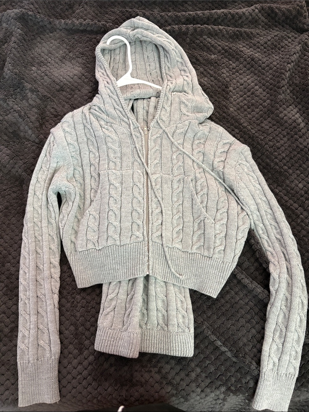 Fashion Nova Gray Cable-Knit Cropped Zip Hoodie